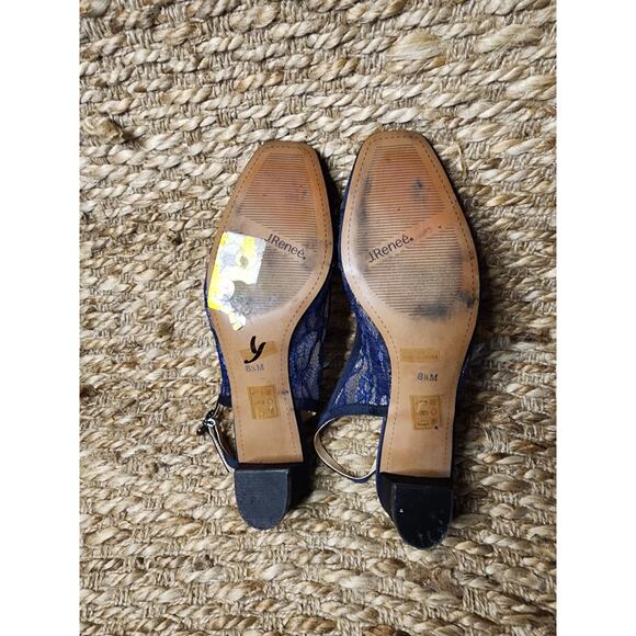 J. Renee Women’s 8.5M Faleece Lace/Satin/Sequins Slingback Heels Navy Blue - Picture 10 of 11